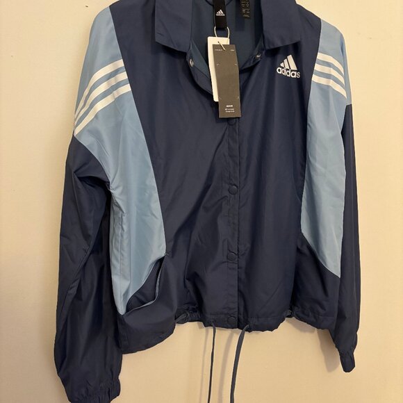 Adidas Colorblock Coach Jacket Snap Front Navy & Light Blue, NWT, Size M - Picture 6 of 8